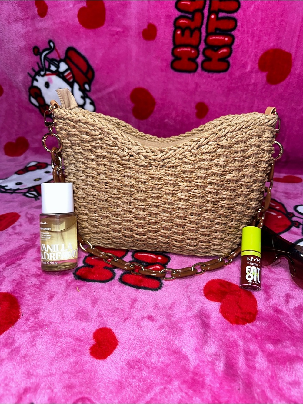 Woven Straw Crossbody Bag in Tan